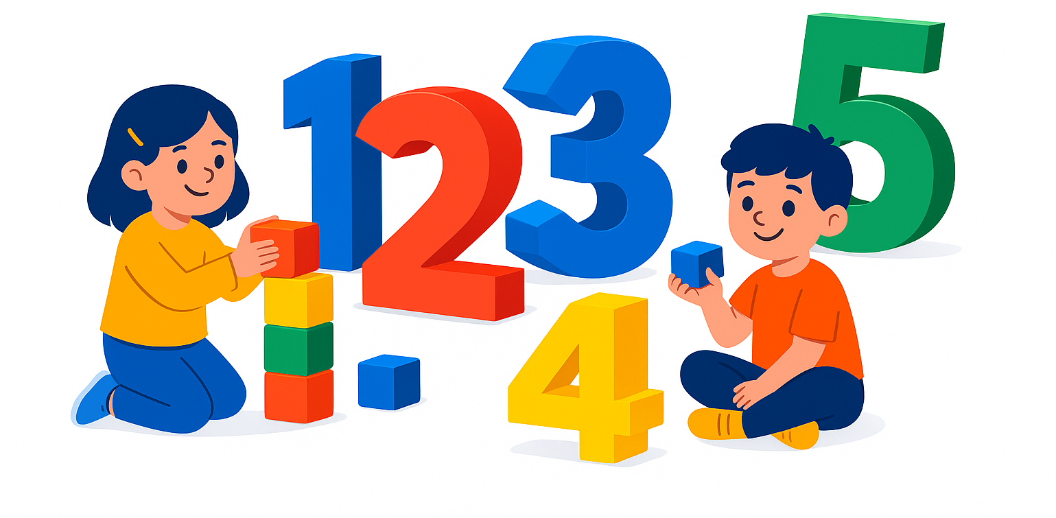درس الرياضيات للأطفال (عدّ، مكعبات، أرقام كبيرة)